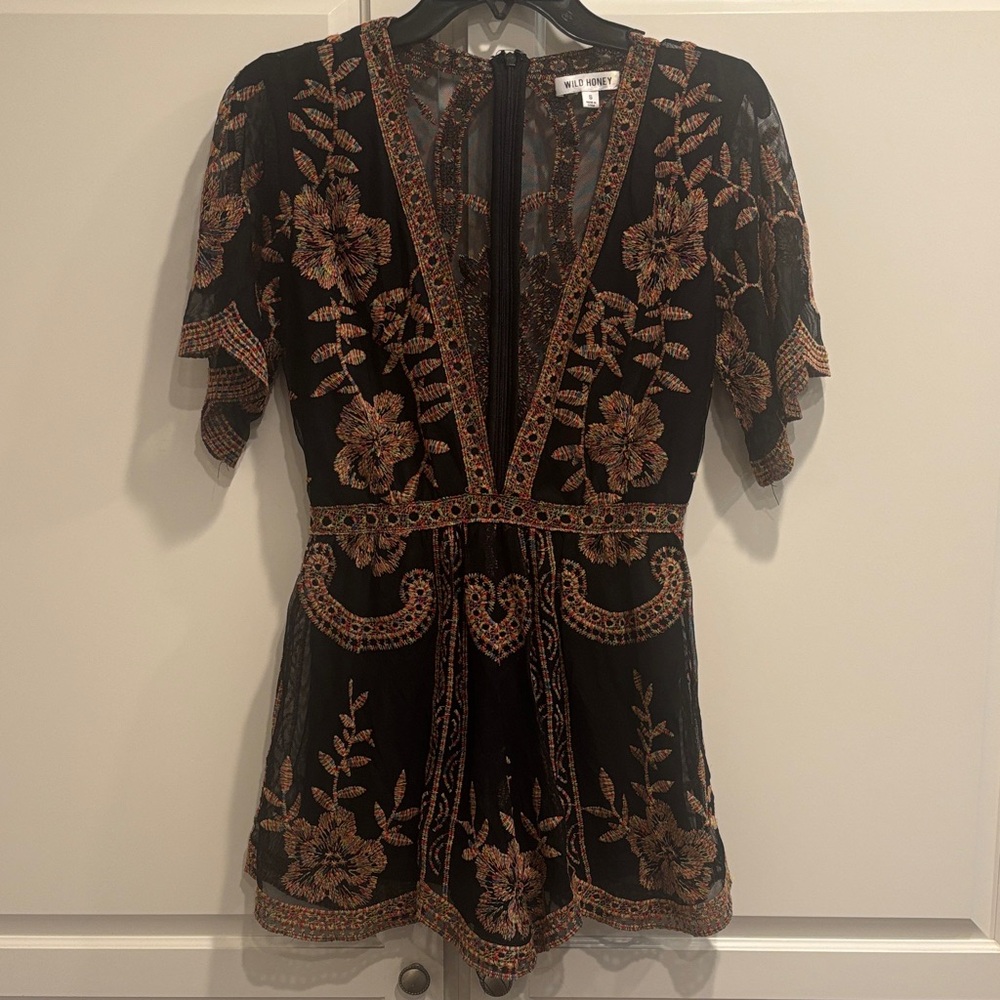 Wild Honey Black  Embroidered Top